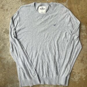 Hollister Sweater Mens XL V-Neck Light Gray Cotton Stretch Preppy Casual Ribbed